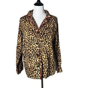 Ralph Lauren Animal Print‎ Pajama Top Embroidered Crest Logo Leopard Size L